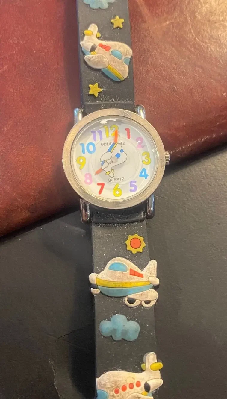 Boy's Solo Time Watch, Airplane Theme Poly Band, Spinning Plane on Face